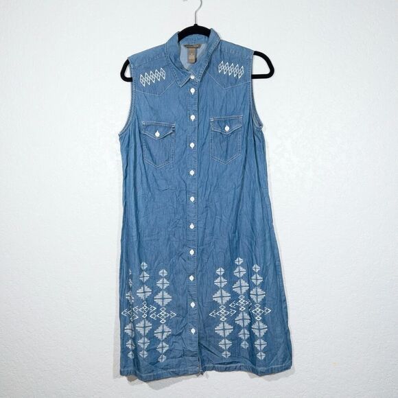 New Bit & Bridle Blue‎ Chambray Embroidered Shirt Dress Size Medium - Picture 1 of 5